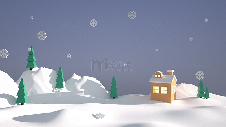 白色插画雪景冬至大雪C4D立体背景