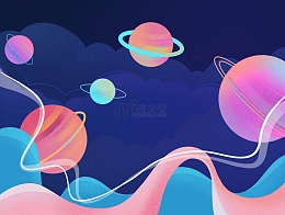 蔚蓝卡通星球星空银河噪点插画背景
