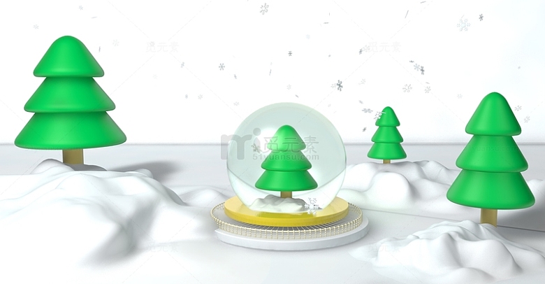 3D立体圣诞节雪天圣诞树背景