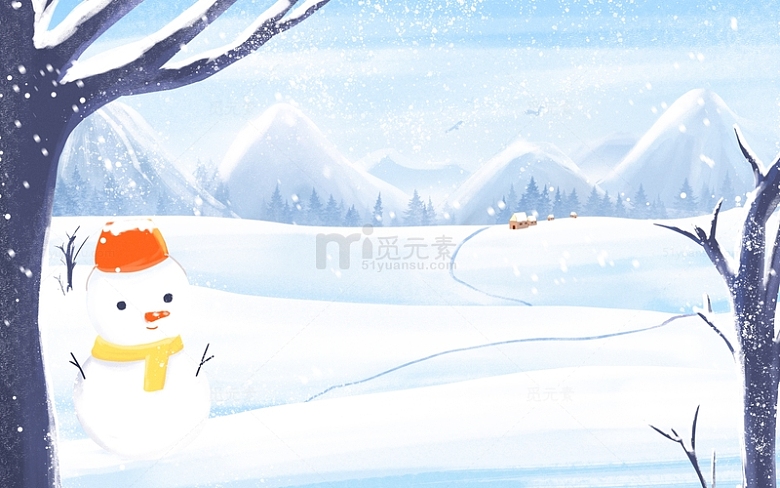 冬天冬季户外雪地雪景雪人插画背景