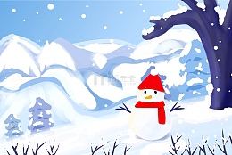 冬天冬季下雪雪人手绘卡通场景背景