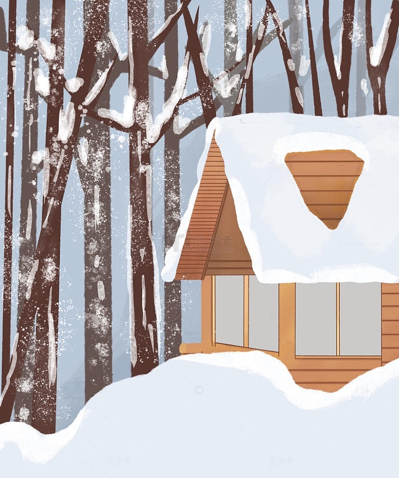 冬天雪景森林木屋
