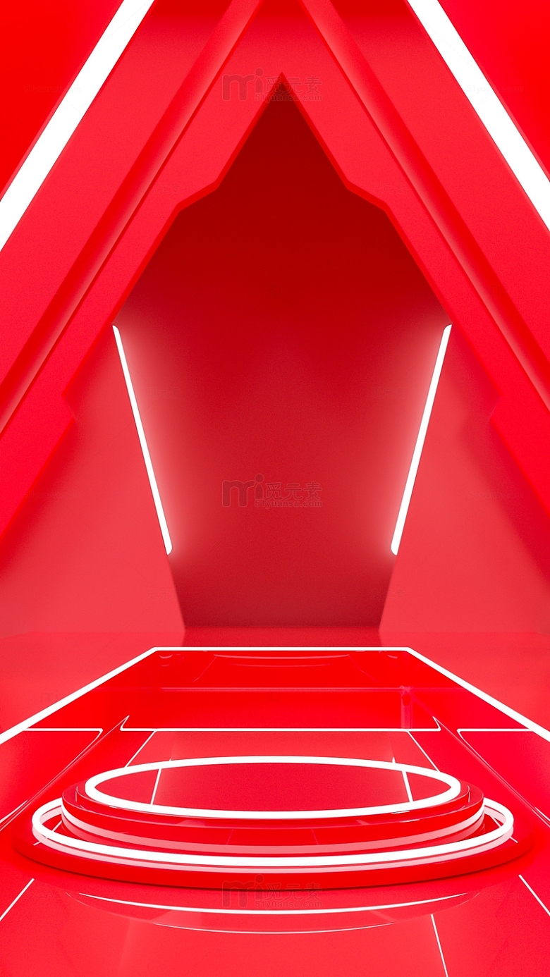 红色质感科技电商展台3D元素