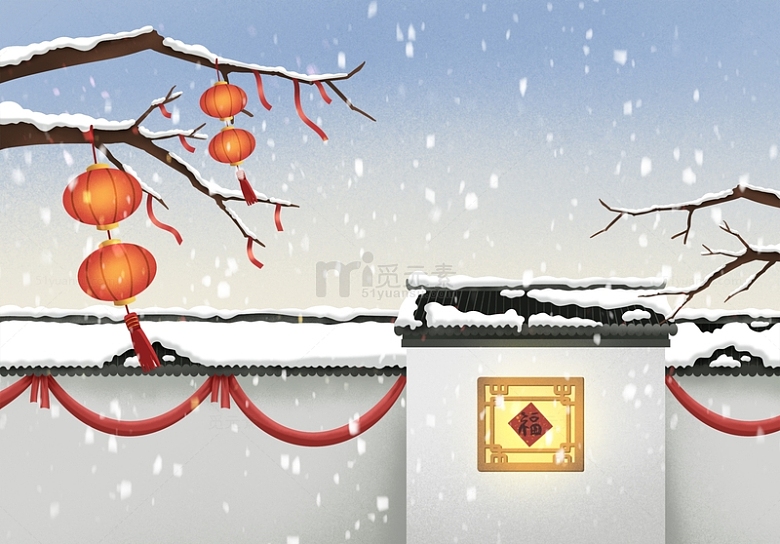 冬天新年春节氛围手绘背景