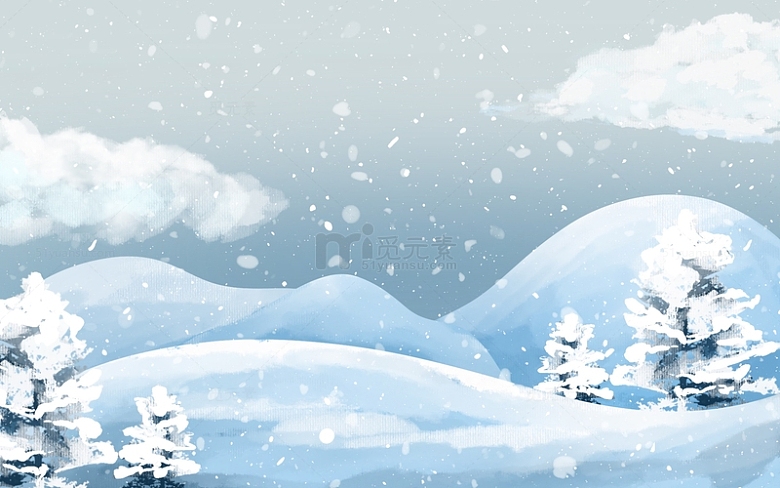 手绘简约冬天下雪大雪户外雪景素雅背景