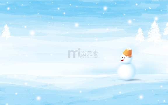 蓝色白色雪花冬季雪人树林下雪背景