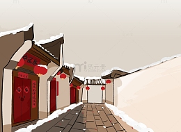 水墨冬天雪后小巷春节背景