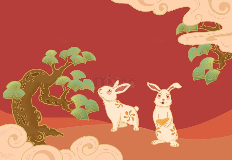 冬天春节新年兔年手绘背景图
