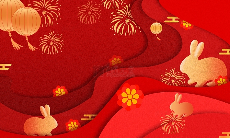 兔年新年春节元宵除夕红色剪纸风背景