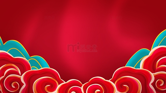 手绘中国风喜庆祥云青山背景