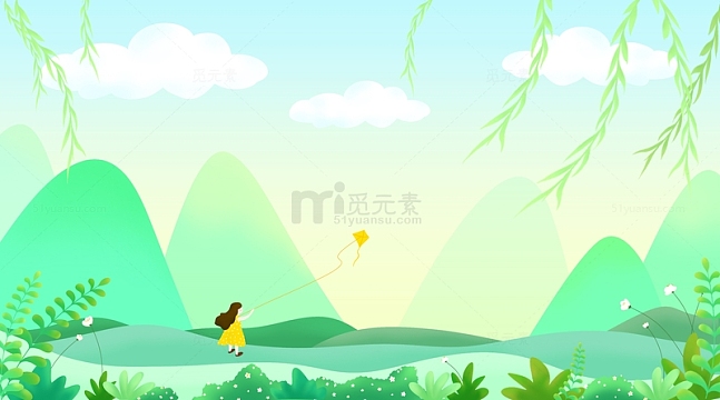 绿色小清新春天放风筝背景