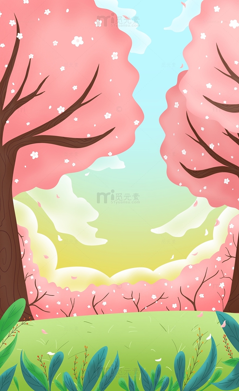 小清新春天粉色樱花树背景