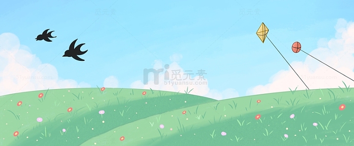 蓝色郊外露营山坡蓝天白云立春背景