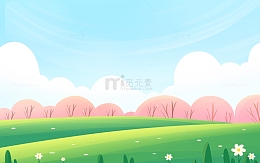 绿色清新春天手绘花草春天海报背景