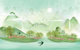 古风立春春季山水杨柳飞燕插画