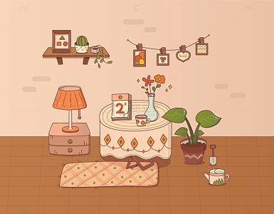 暖色立春可客厅盆栽春意场景地毯绿植