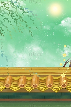 屋檐柳树立春背景