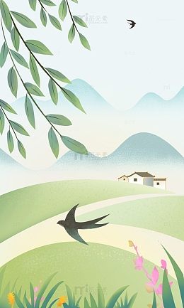 绿色清新立春春天背景手绘图