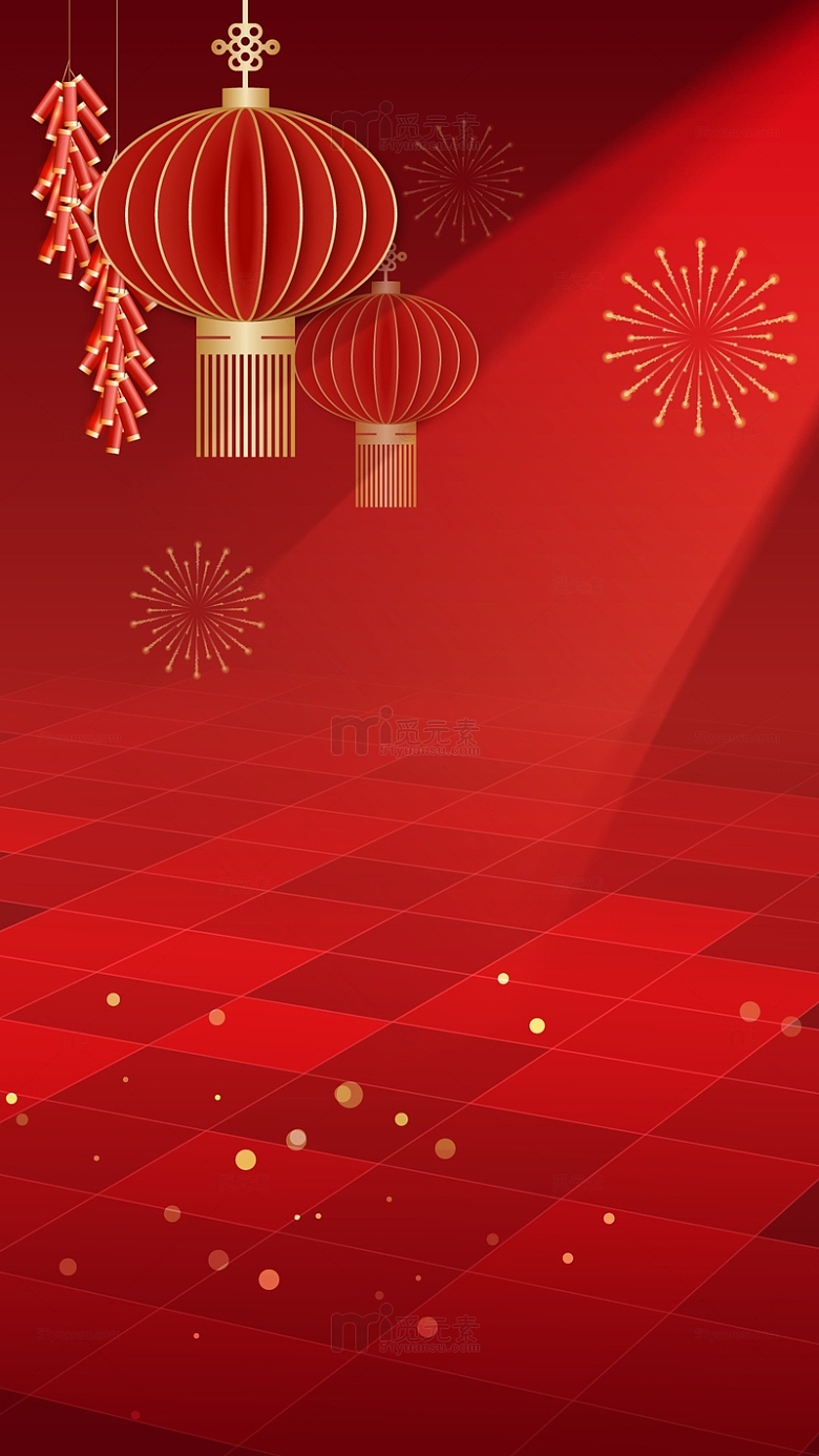 红色简约手机端互联网新年喜庆海报背景素材
