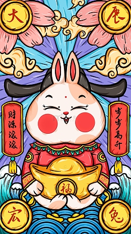 国潮粗犷风春节新年手绘壁纸背景