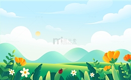 绿色小清新春天植物蓝天草地背景