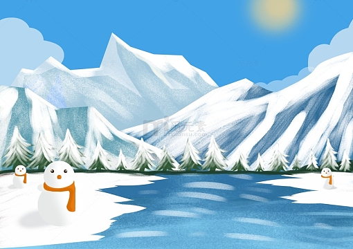 白色雪景手绘图