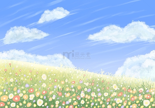 小清新天空草地背景手绘