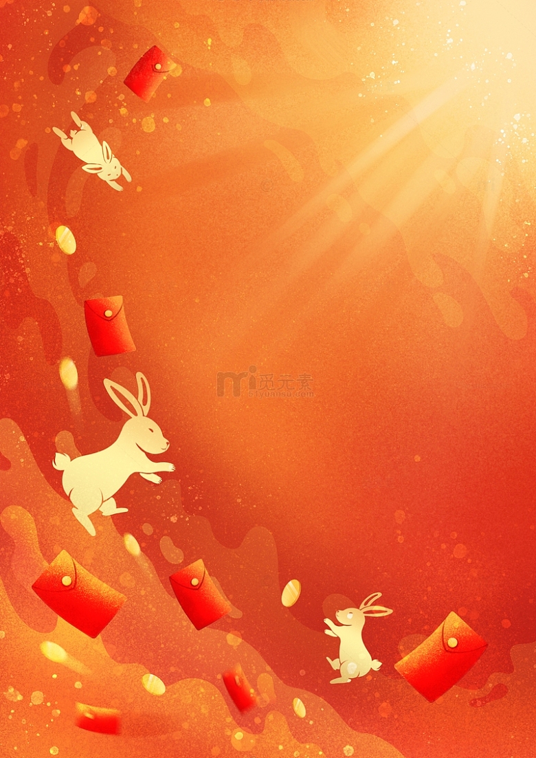 新年喜庆手绘兔年红包雨背景