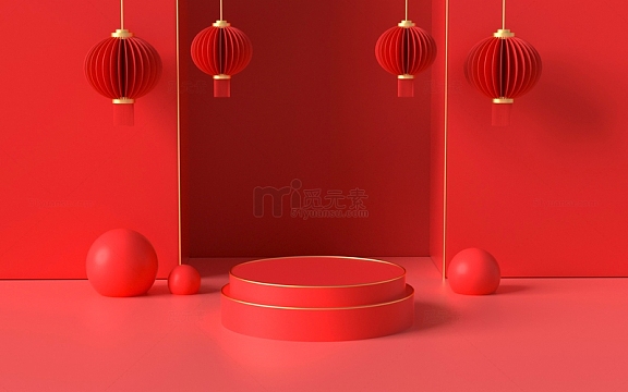 新春中国红灯笼电商展台背景