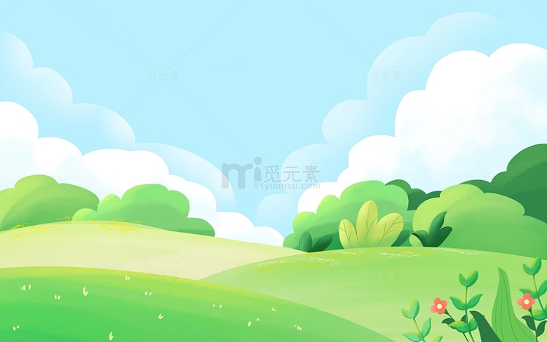 绿色小清新春天户外草地植物白云背景
