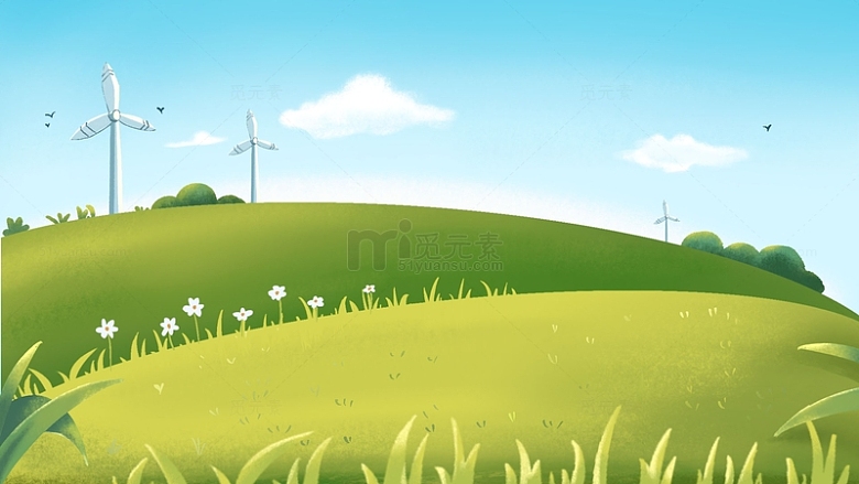 卡通手绘草地风景春天花草立春春分背景