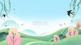 樱花春天燕子杨柳立春春分清明草地风景背景