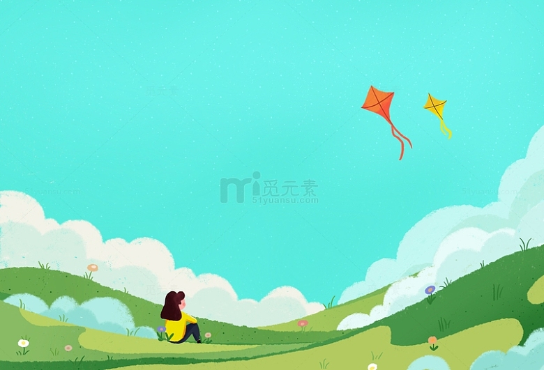 春游记看风筝的小女孩儿童插画背景