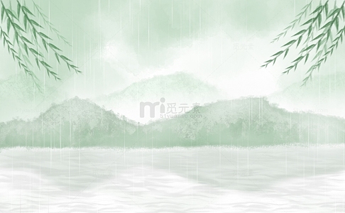 绿色下雨背景手绘