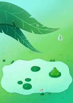 绿色雨水节气春天树叶草地下雨水滴手绘背景