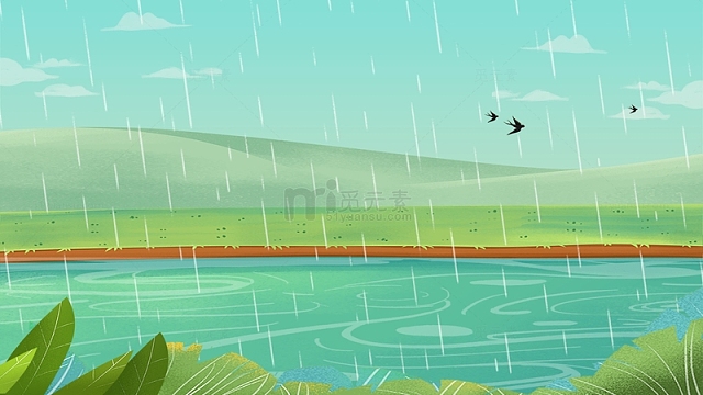 春天雨水下雨草坪户外场景