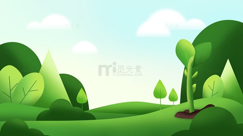 绿色手绘文艺清新植树节背景图
