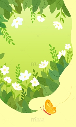 春天卡通花草手绘背景