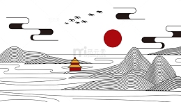 山水线条复古建筑夕阳纹理背景