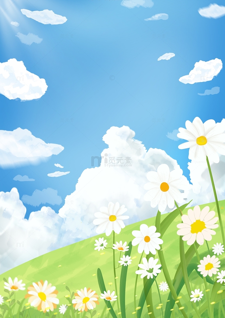 春天小雏菊蓝色的天空海报背景