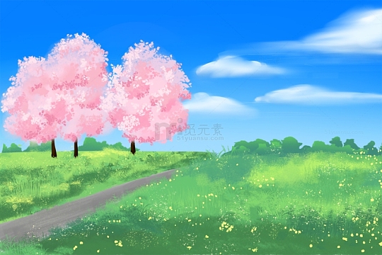 春天 春游 草地 春分场景 春日 水彩画