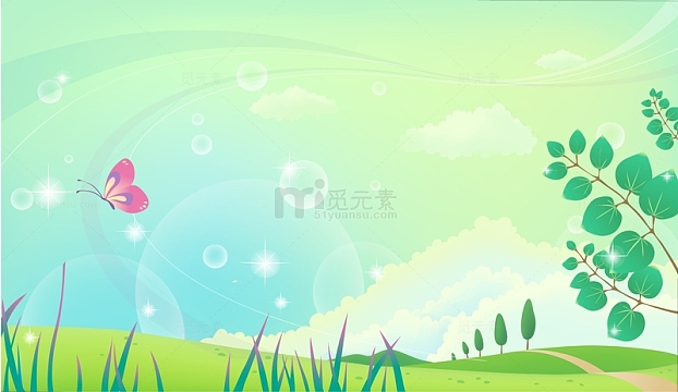 春天春季梦幻气泡蝴蝶春天场景绿叶草地