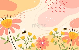 春天春季花朵鲜花简约背景蜜蜂卡通背景