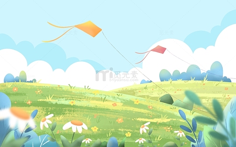 手绘小清新春天春分户外草坪花草海报背景