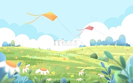 手绘小清新春天春分户外草坪花草海报背景