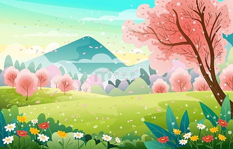 春天春分踏春鲜花花朵花草樱花春天场景