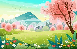 春天春分踏春鲜花花朵花草樱花春天场景