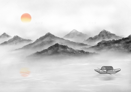 黑色水墨山水简约背景