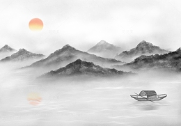 黑色水墨山水简约背景
