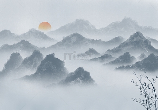 水墨丹青山水背景手绘